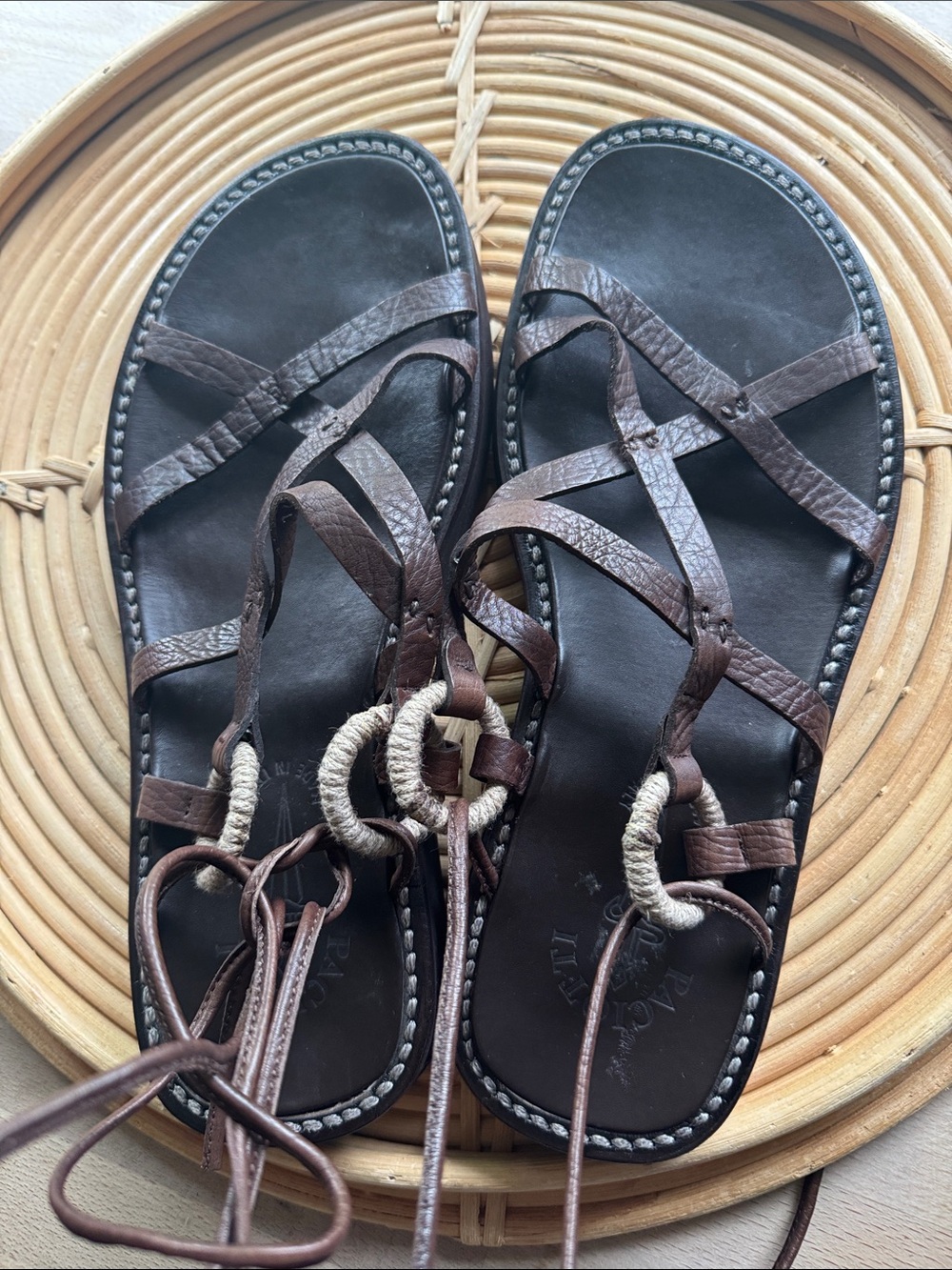 Casare Paciotti Brown Leather Lace Up Gladiator Ankle Wrap Rope Sandals Sz 40 EU - Picture 6 of 16